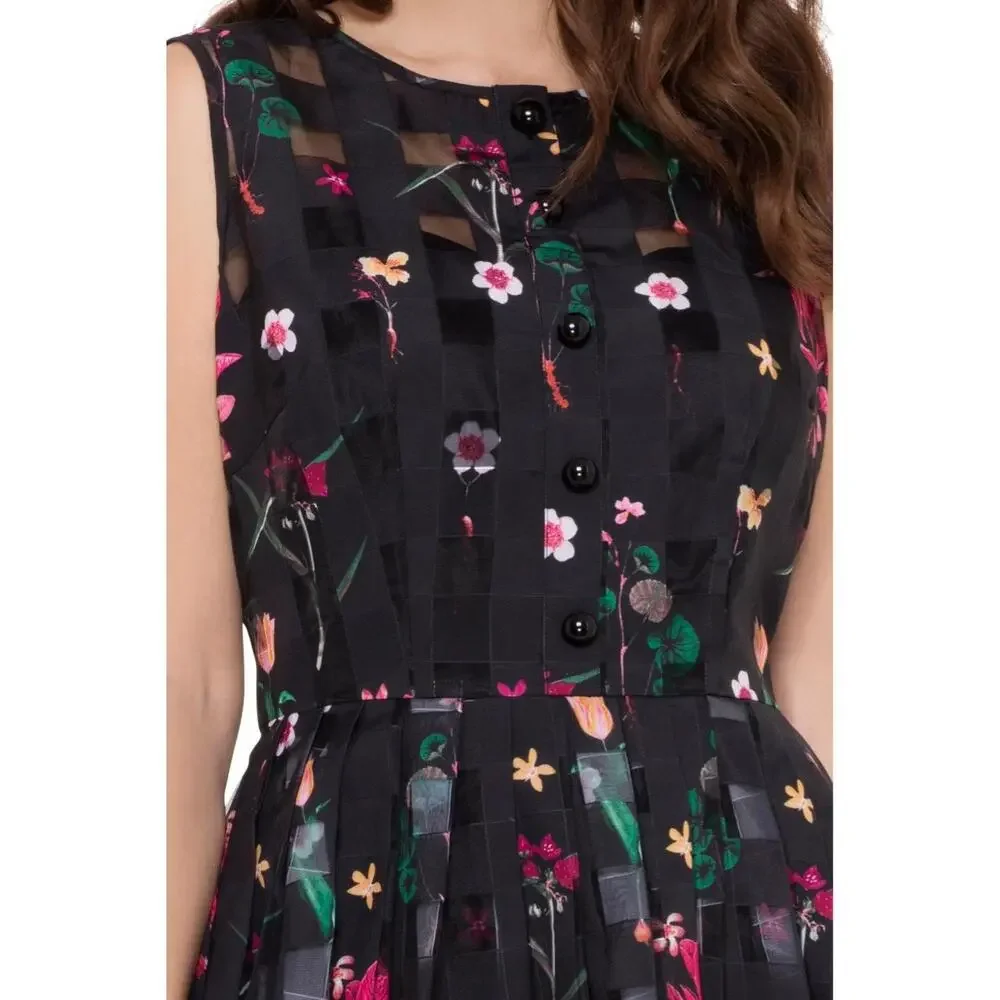NWT Voodoo Vixen Dress Womens‎ Size Large Black Aline Floral Sleeveless Retro - Picture 8 of 15